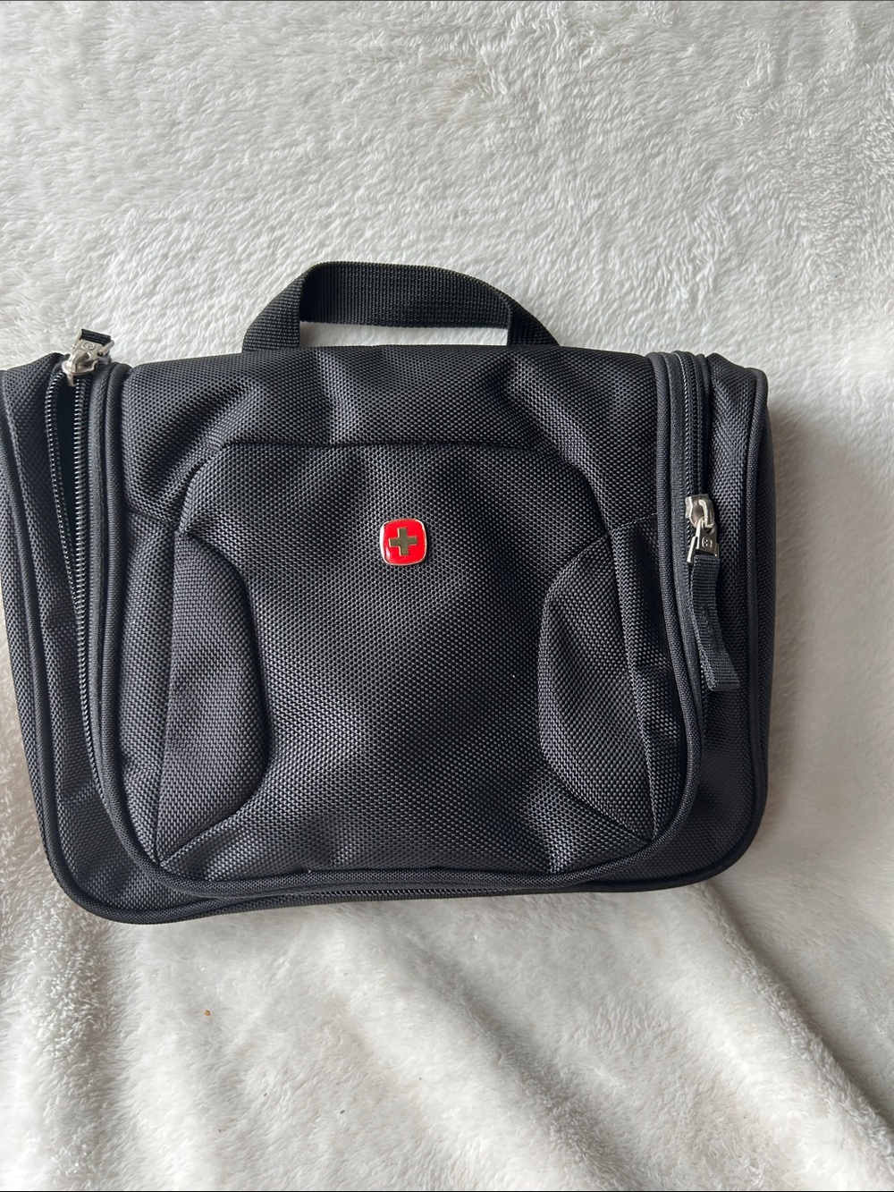 Swiss-Style Wenger 1092 Black Travel Toiletry Bag with Red Cross Accent hook